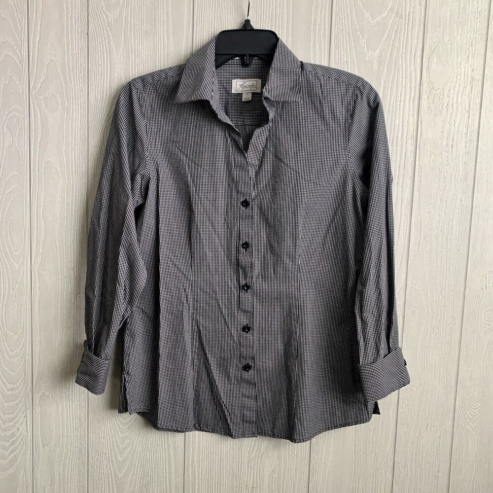 Foxcroft Black/White Long Sleeve Button Down Size Small